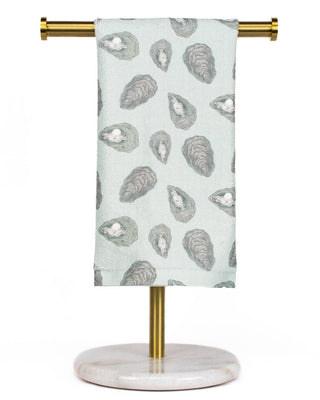 Towel with oyster pattern.