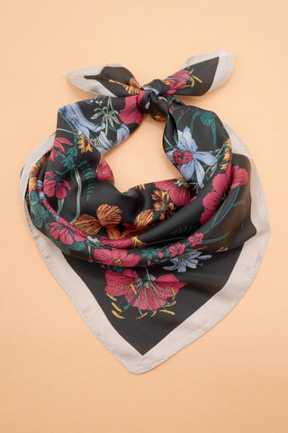 Black Floral Print Bandana Scarf