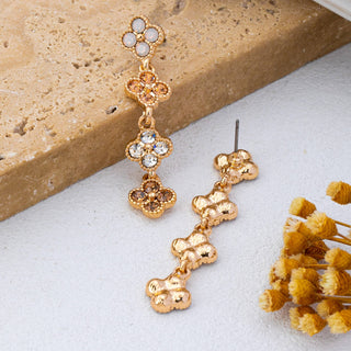 Rhinestone Clover Dangle Earrings | Gold
