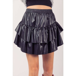 Janie Faux Leather Ruffle Skirt