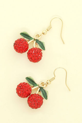 Rhinestone Cherry Drop Earrings