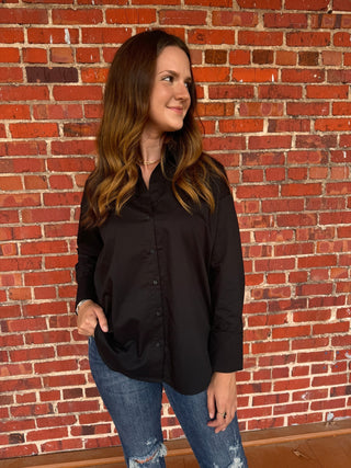 Basic Black Button-Down Blouse