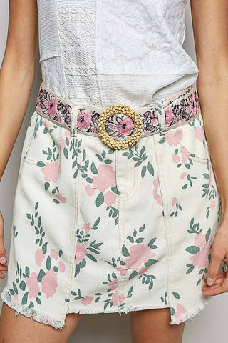 Beaded Round Buckle Floral Belt