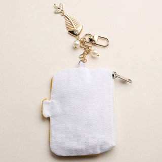 Beaded Sardine Can Mini Pouch W/ Fishbone Charm Keychain