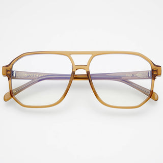 Brown colored blue light reading glasses.