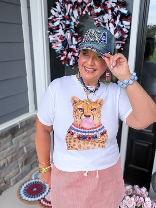 Blinged Bubble Gum Leopard Tee