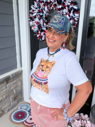 Blinged Bubble Gum Leopard Tee