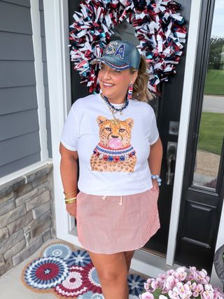 Blinged Bubble Gum Leopard Tee