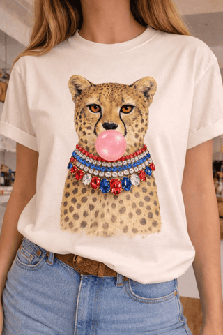 Blinged Bubble Gum Leopard Tee