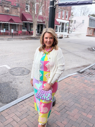 ivory cardigan with flower buttons