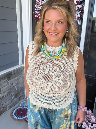 floral crochet sleeveless tank top