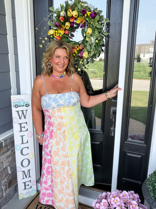 colorblock floral midi dress