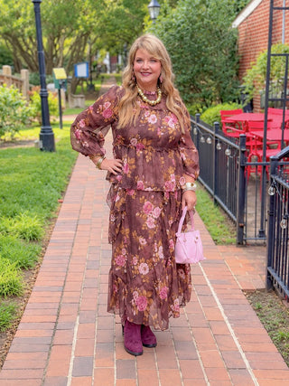  floral printed chiffon matching set.  Long flowy skirt with long sheer puffy sleeves