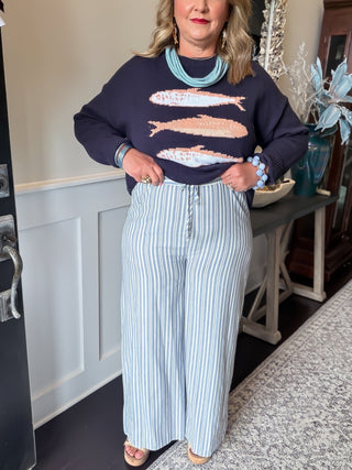 stripe wide leg pants