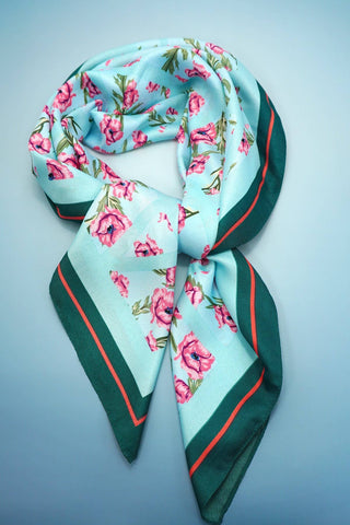 Blue Oversized Floral Print Bandana Scarf Wrap