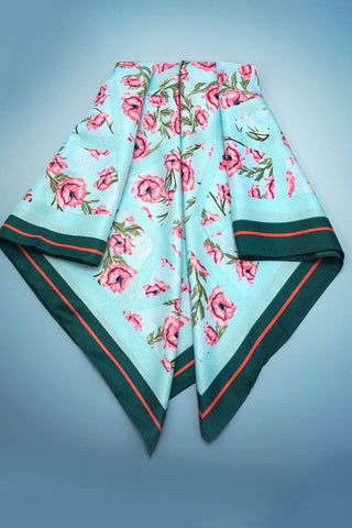 Blue Oversized Floral Print Bandana Scarf Wrap