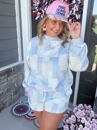 Blue Skies Patchwork Sweatshorts