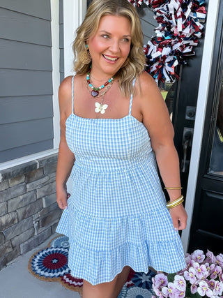 Blue Skies Tiered Mini Dress