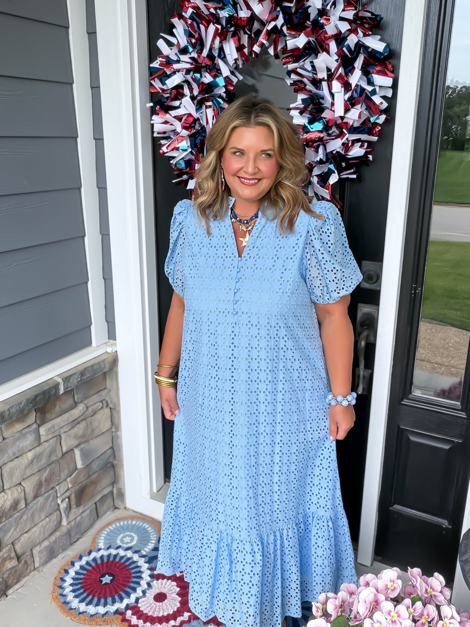 Bluebell Eyelet Lace Midi Dress | Cotton Eyelet Midi