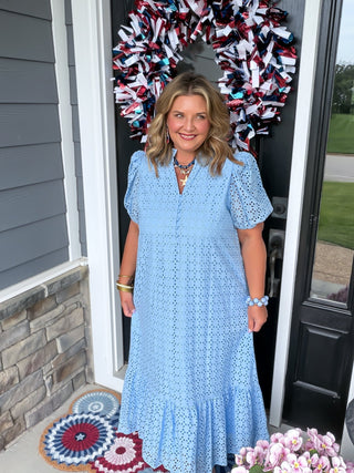 Bluebell Eyelet Lace Midi Dress