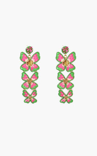 Butterfly-shaped earrings with pink and green beaded details by America & Beyond.