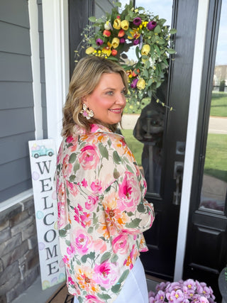 Blushing Bloom Button-Up Blouse