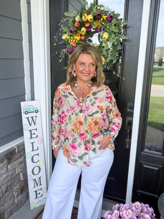 Blushing Bloom Button-Up Blouse