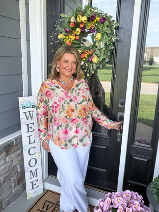 Blushing Bloom Button-Up Blouse