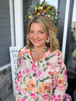 Blushing Bloom Button-Up Blouse