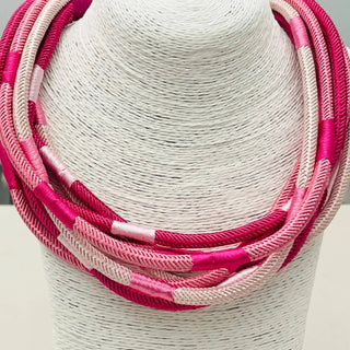 Pink multi colored rope statement necklace.