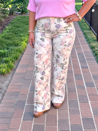 floral print wide leg denim