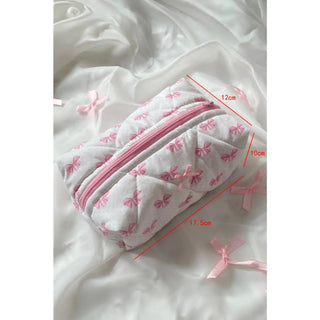 Bow & Ribbon Quilted Zipper Makeup Bag