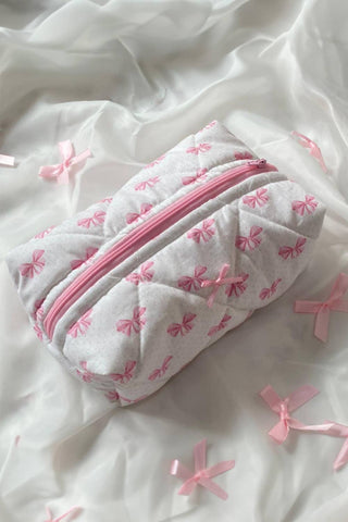 Bow & Ribbon Quilted Zipper Makeup Bag