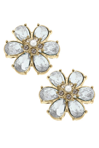 Brooke Rhinestone & Pearl Flower Stud Earrings