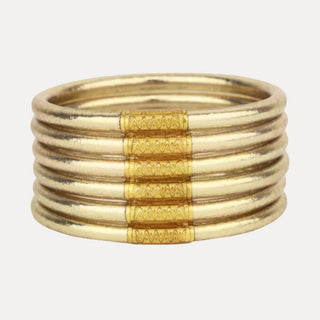 Set of 6 Etoile soft gold Budhagirl bangle bracelets.