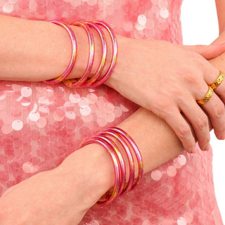 BuDhaGirl | KOI Rose All Weather Bangles | Pink & Gold Leaf Stack (Set of 4)
