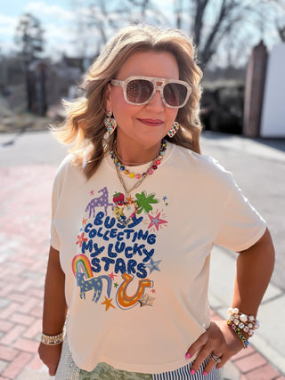 busy collecting my lucky stars crop tee