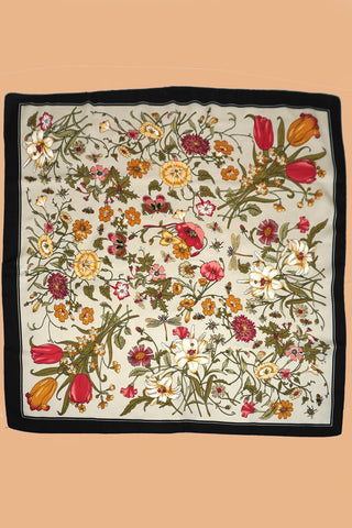Off White Floral Print Bandana Scarf