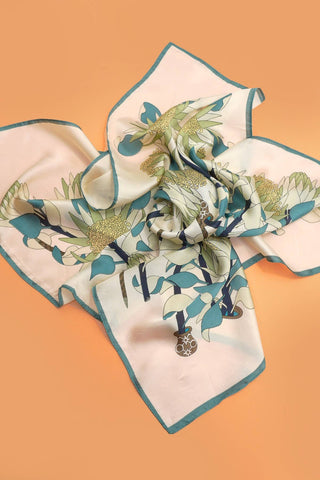 Teal Floral Print Bandana Scarf