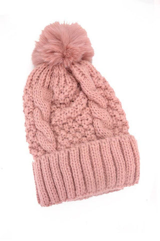 Cable Knot Pom Pom Beanie Hat