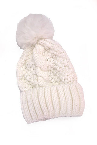 Cable Knot Pom Pom Beanie Hat