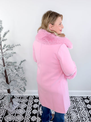 Carmine Faux Fur Trim Coat | Star Dust