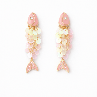 Pair of pink and gold fish earrings.