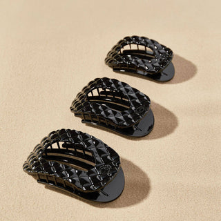 Jet Black Quilted Small Flat Round Hair Clip
