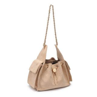 Beige handbag with a chain strap 