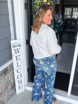 Celestial Floral High-Rise Wide-Leg Embellished Jeans