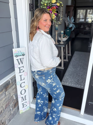 Celestial Floral High-Rise Wide-Leg Embellished Jeans