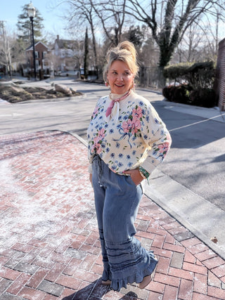 ruffle hem denim pants