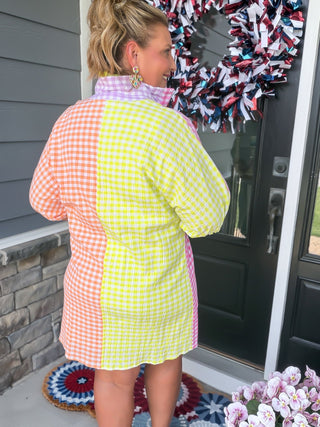Charlotte Color Block Gingham Dress