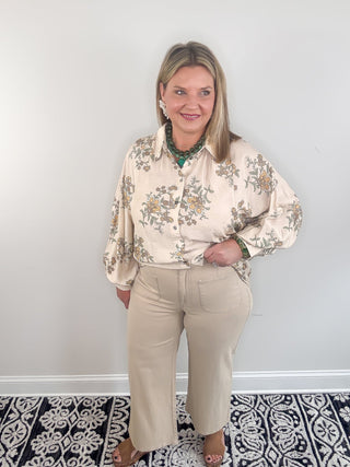 beige wide leg crop pants